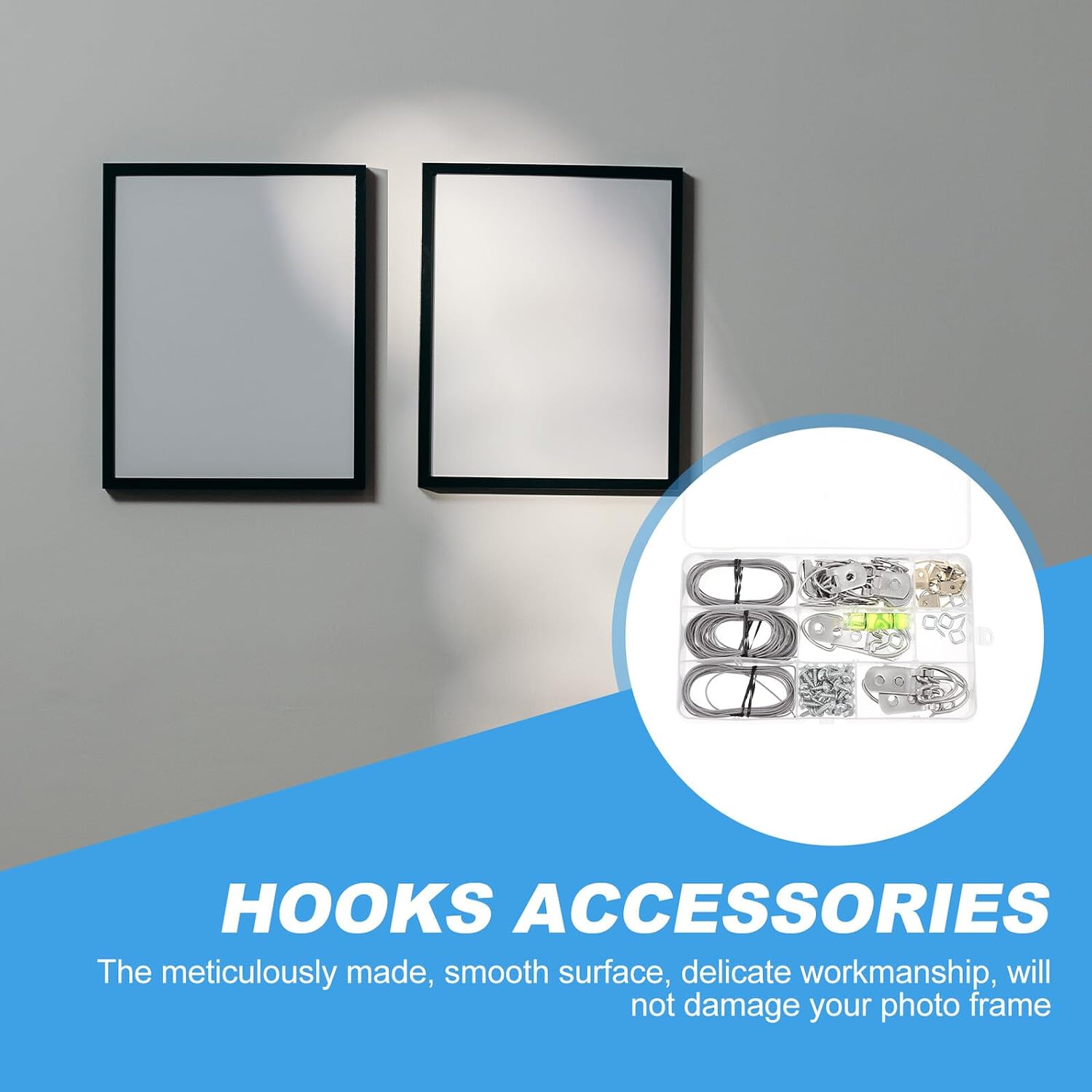 100pcs Photo Frame Hooks and Screw Hooks Set with Plastic-Coated Steel Wire Picture Hanging Hardware Kit for Wall Frames and Photo Installation