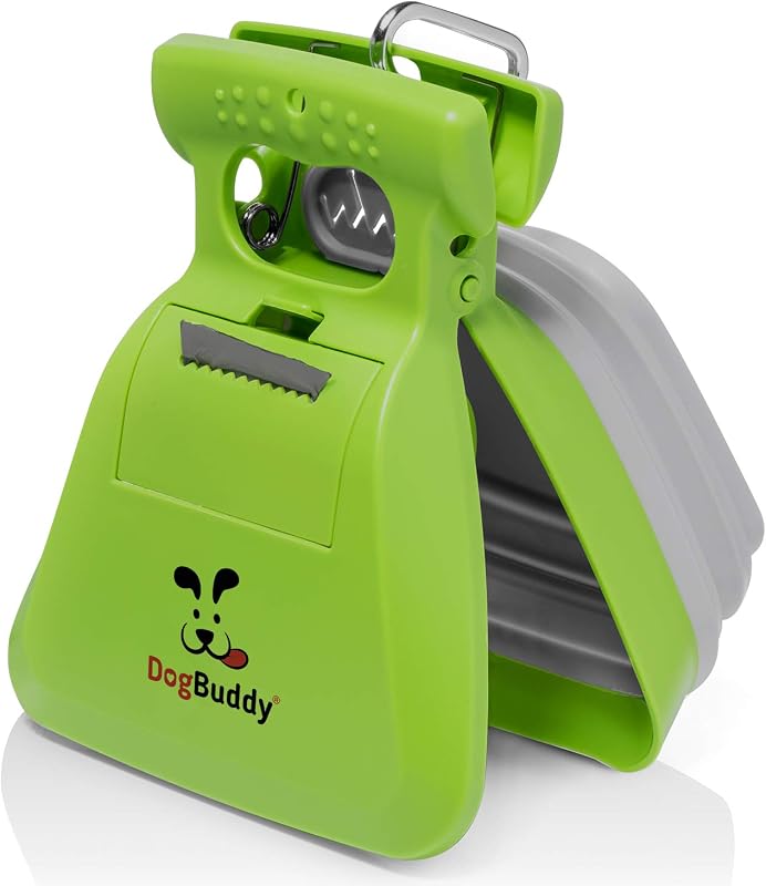 Pá coletora de fezes para cães DogBuddy com suporte para saco e clipe de guia, Grande, Kiwi