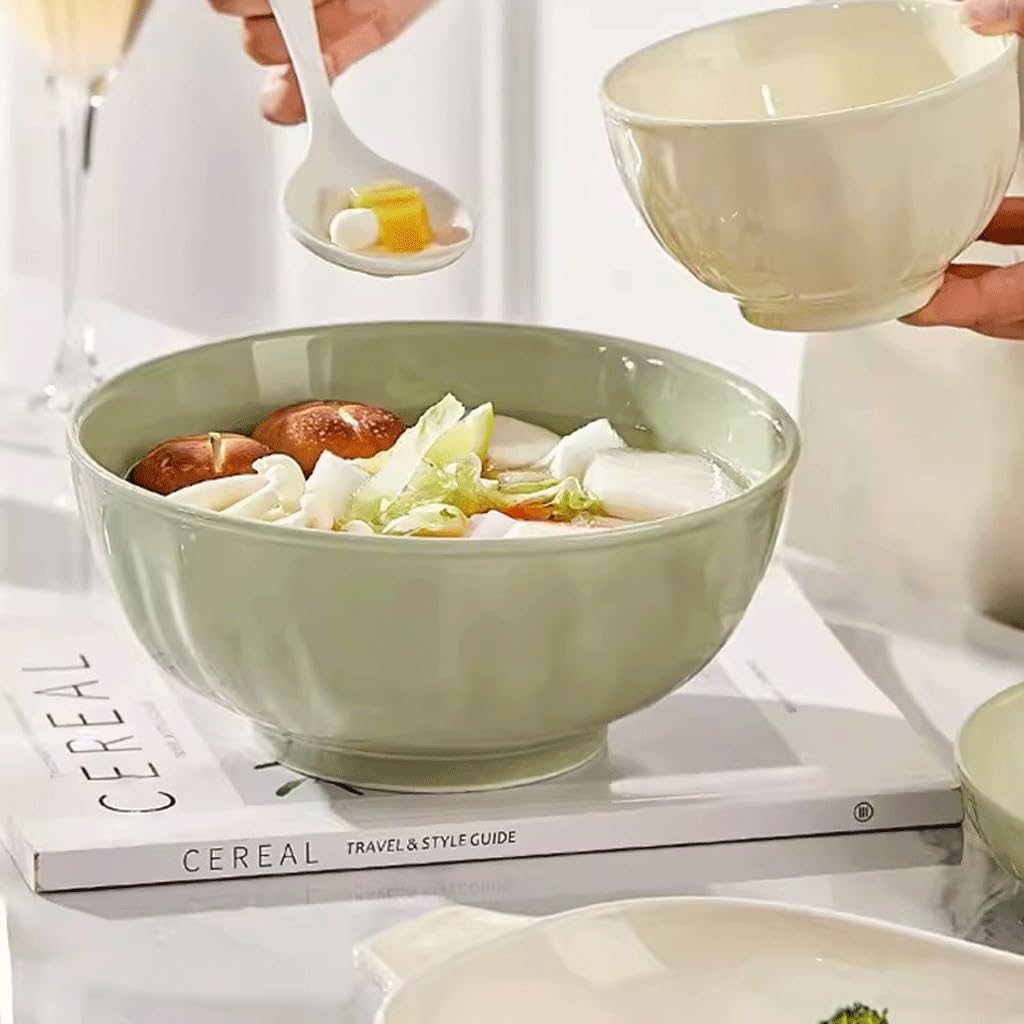 Tazón de Cereales Tazones de Sopa Hondos Tazón de sopa de cerámica grande estilo crema Tazón de pasta de 7 pulgadas Tazón de fideos instantáneos Tazón de sopa Apto for microondas y lavavajillas Tazón