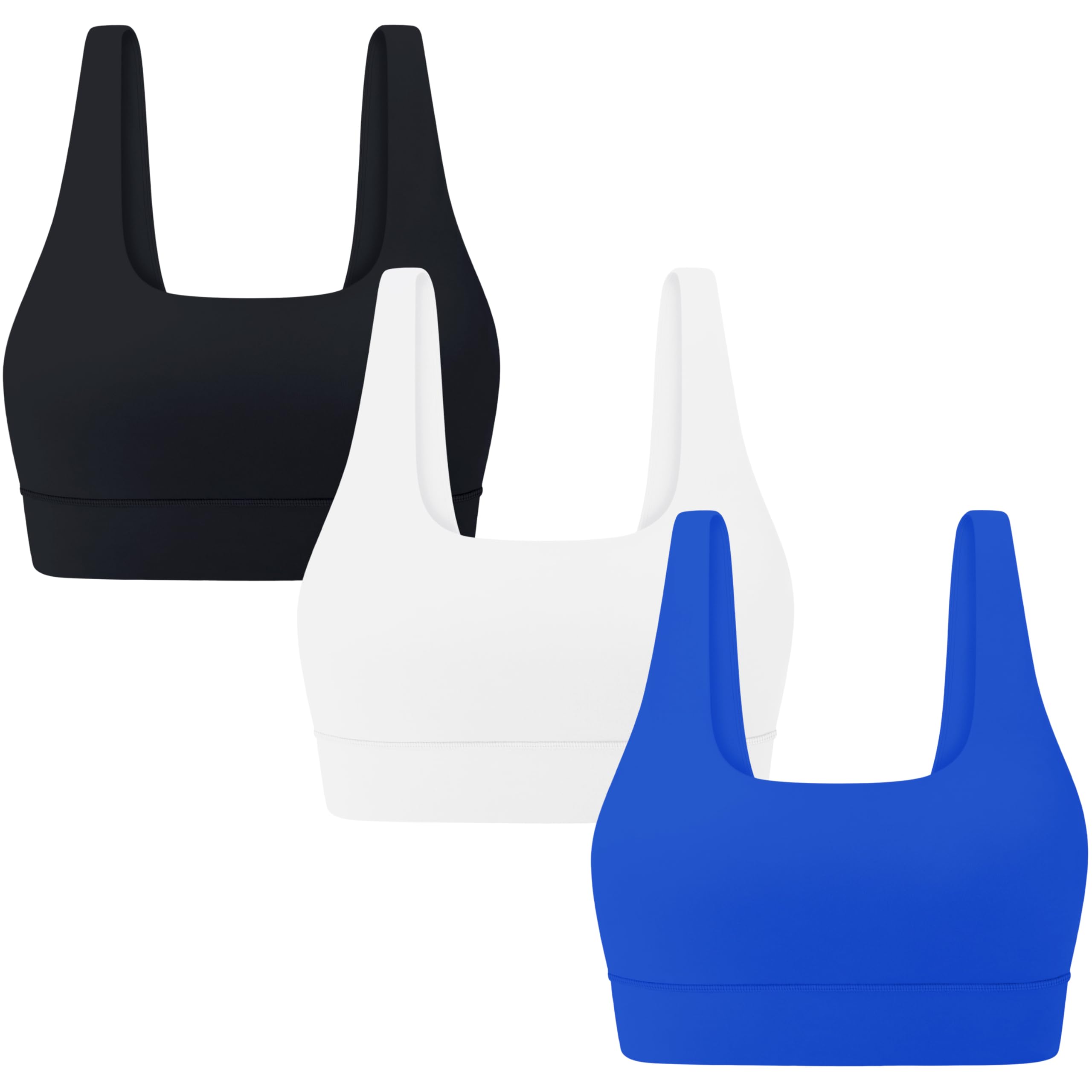 3-Pack Scoop Neck U Back Sports Bras for Women - Low Impact Padded Workout Yoga Crop Top