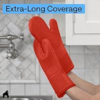 Vista 120 de GORILLA GRIP - Juego de guantes de horno de silicona suave sin BPA, guantes de cocina resistentes al calor e impermeables, forro de algodón grueso