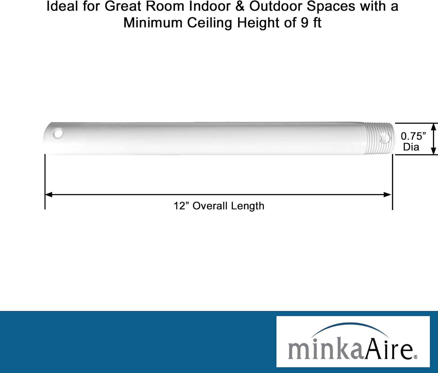 Minka-Aire 12 Inch Ceiling Fan Downrod - White - DR512-44