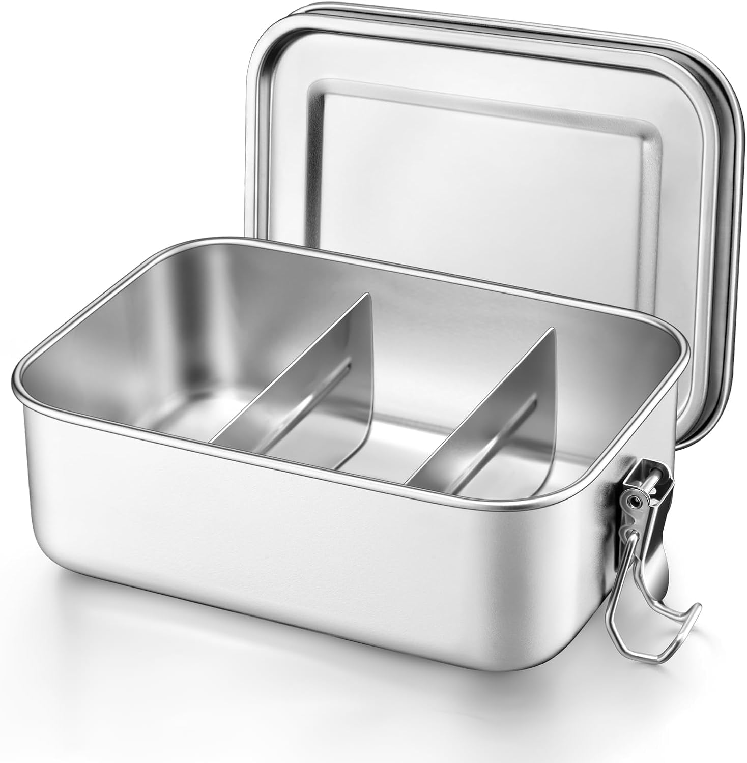 Onader Stainless Steel Lunch Box, 850ml Food Storage Containers Bento Box with 2pcs Removable Compartments, Leak-Proof Metal Lunchbox with Airtight lid for Kids & Adults, Non-Toxic & Dishwasher Safe