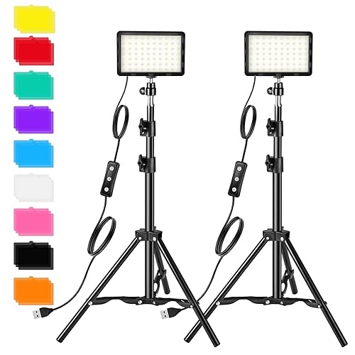 Photography Video Lighting Kit, LED Studio Streaming Light W/70 Beads & Color Filter for Camera Photo Desktop Video Recording Filming Computer Conference Game Stream YouTube TikTok Portrait Shooting - Black