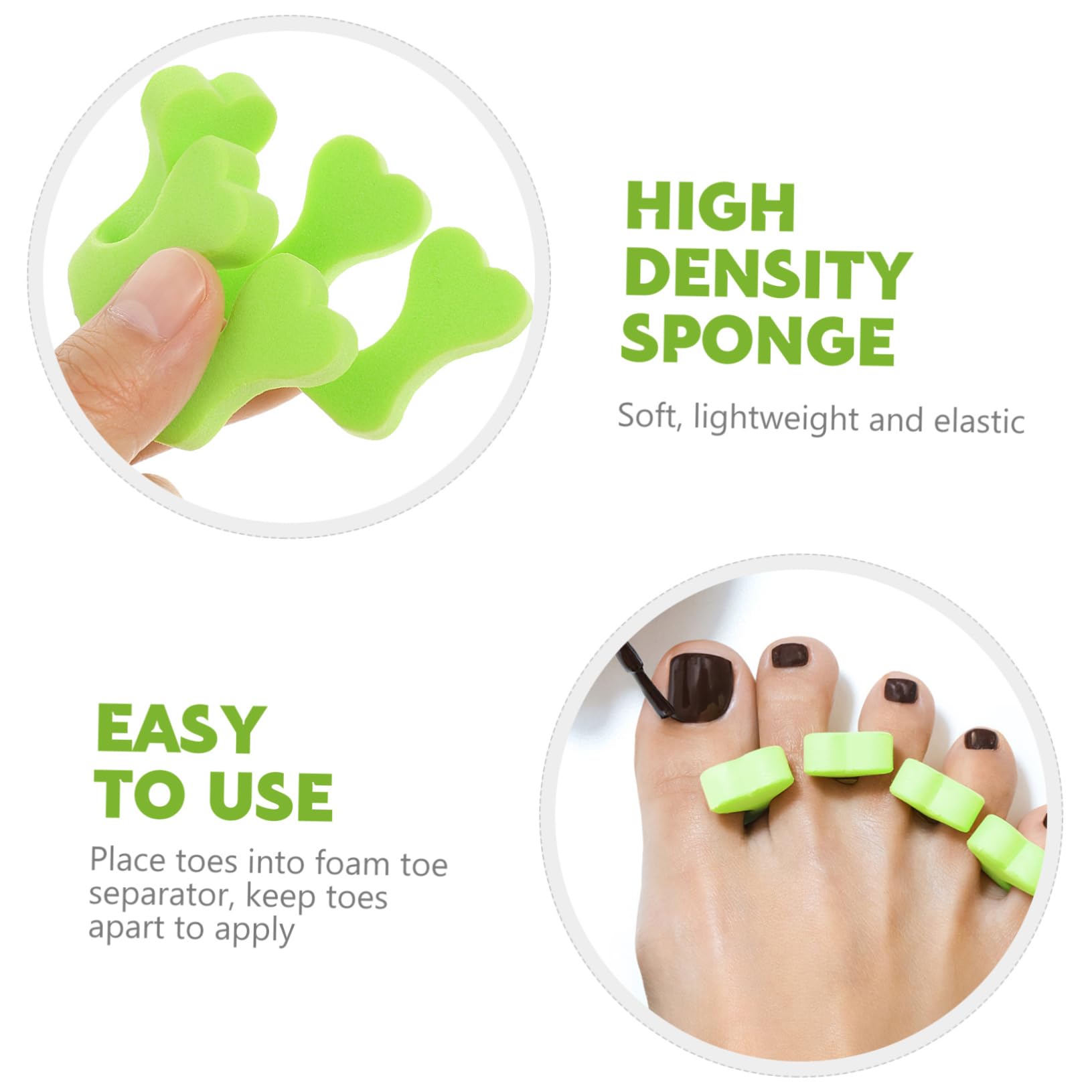 SHERCHPRY Separatore le Dita dei Piedi a Forma di Cuore in Spugna Verde, 100 Paia Usa e Getta, Comodo per Manicure Professionale e Uso Personale
