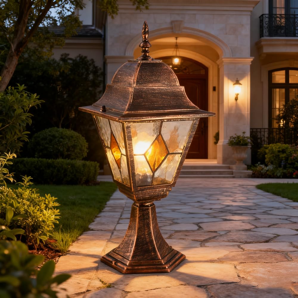 XINYASEE Villa Waterproof Post Light, Porch Outdoor Lighting, cast Aluminium/Gold, for Outdoor Terrace and Garden Decorative Light fixtures, E27, IP44, Without Bulb (Small)