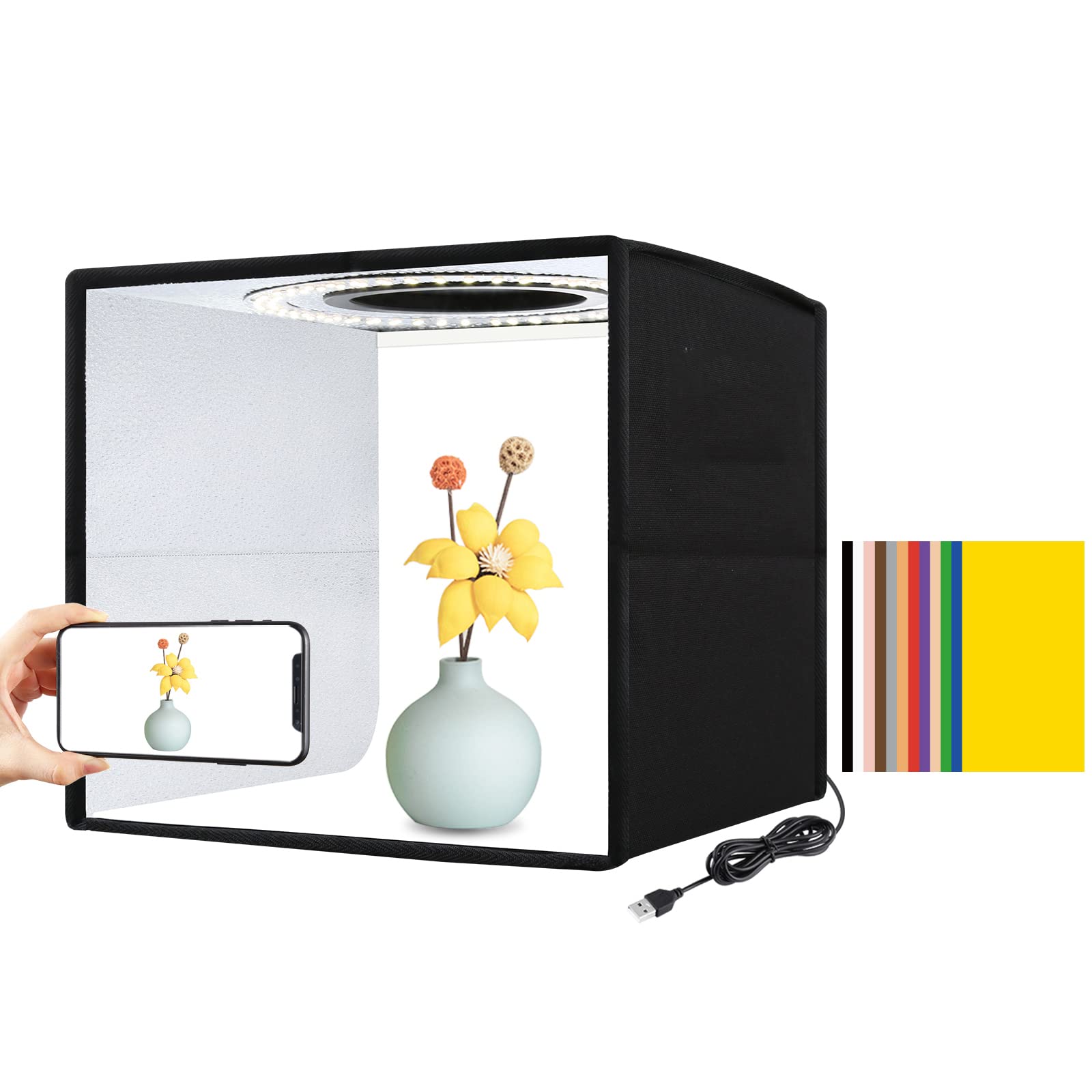 Małe Wypełnienie Light Box, Składane Studio Fotograficzne Light Box, 9.8x9.8Inch Photo Booth Shooting Tent Kit Z LED Lights Dimmable, 6 Backdrops Dla Biżuterii, Modele Miniaturowe, Gourmet
