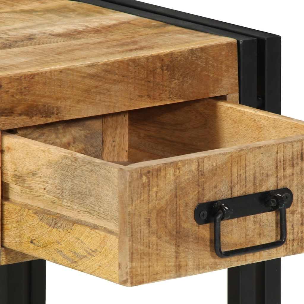 Massiver Mangoholz Nachttisch mit Eisen Gestell und Stauraum - Robuster Beistelltisch für Schlafzimmer und Wohnbereich mit stabiler Platte und elegantem Design