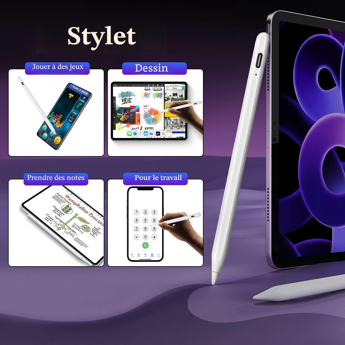 Stylet Universel pour Tablette avec Embouts de Rechange, Pencil Android iOS Smartphone Microsoft