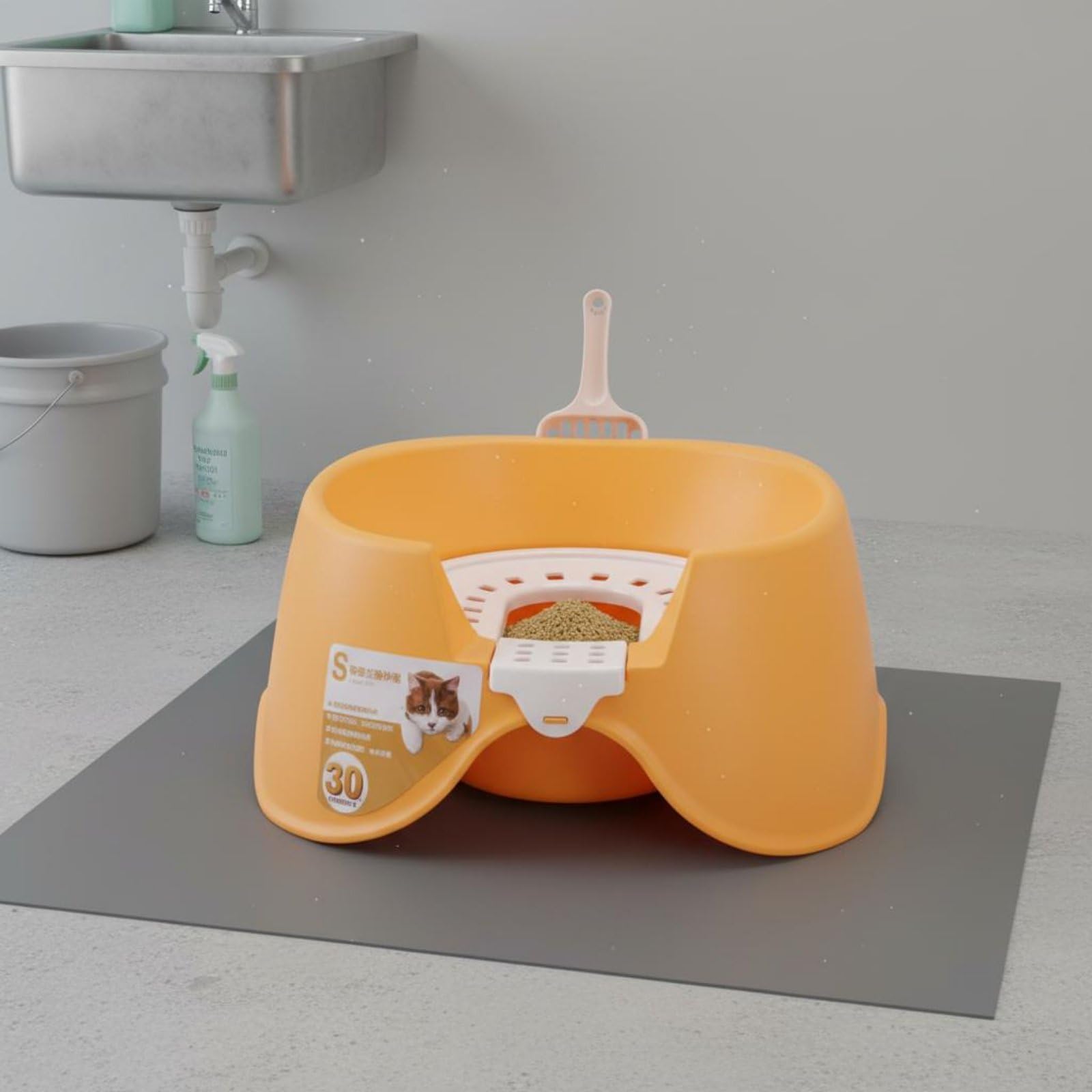 Offenes Katzenklo mit hohem Rand Spritzschutz Anti-Spritzer Katzenklo mit Schaufel reduziert Streuverteilung Katzentoilette für Katzen, Innenbereich