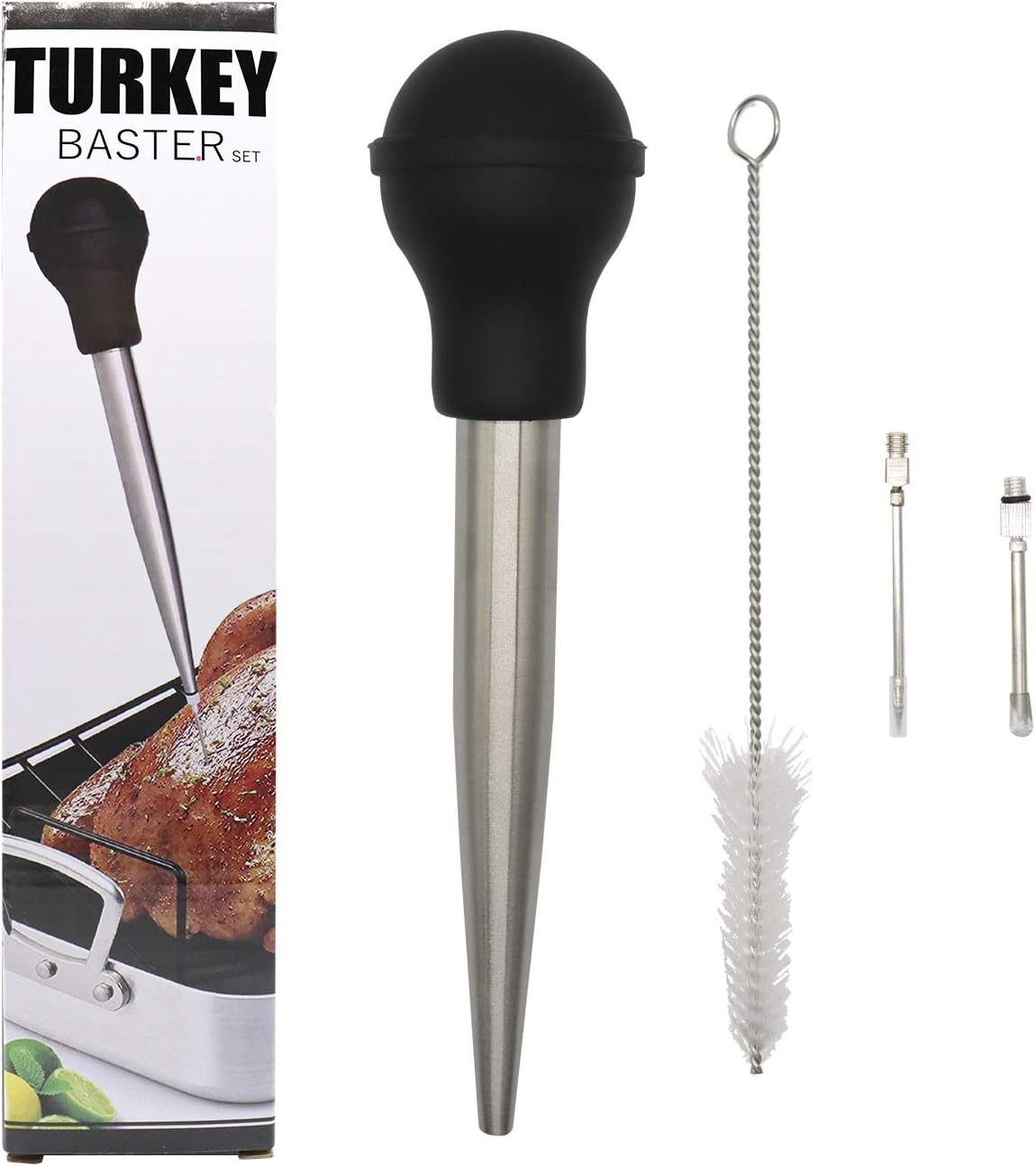 HuiYouHui Baster with Injector, Meat Baster Syringe with Cleaning Brush and Marinade Needles, Food-grade Safe Stainless Steel, Black: Home & Kitchen