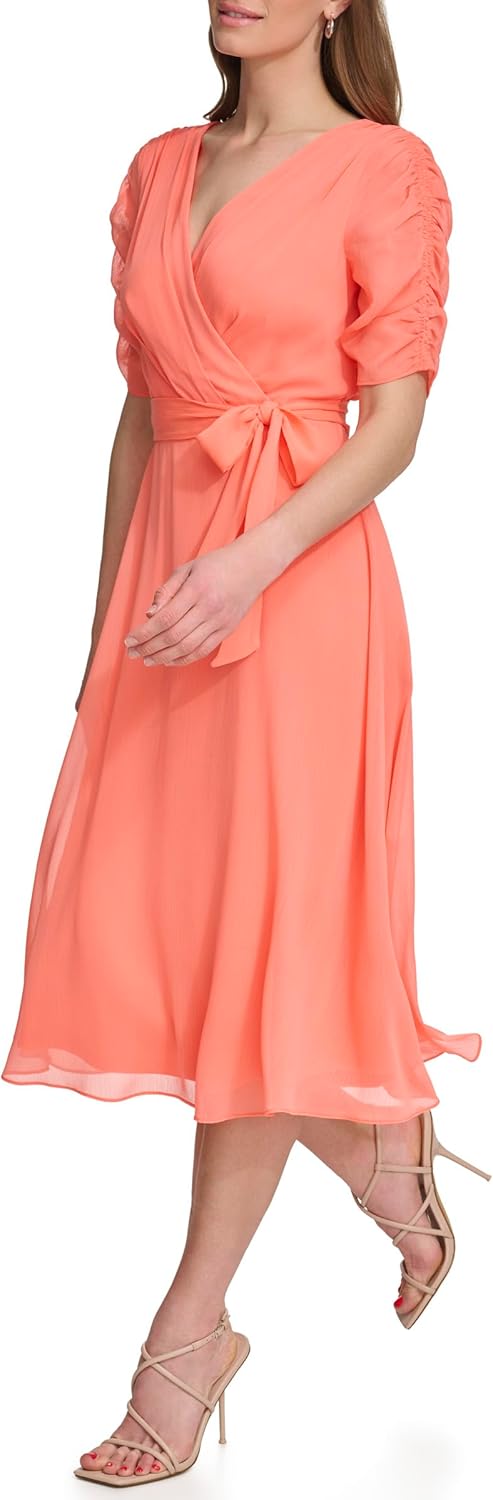 DKNY Womens 3/4 Sleeve Faux Wrap Dress - Image 3
