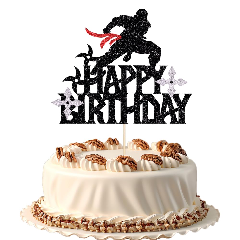 FmiyunEea Ninja Birthday Cake Topper, Black Glitter with Red Accent Party Decoration(pirate)