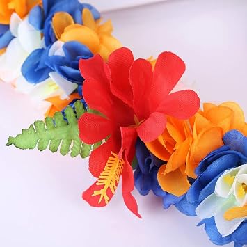 1PCS Luxury Necklaces Hawaiian Leis Tropical Flower Lei Graduation Hawaiian Lei Summer Beach Garland Thick Hawaii Luau Party Favors Decor Holiday Wedding Birthday Party Supplies (5,Hawaiian Leis)