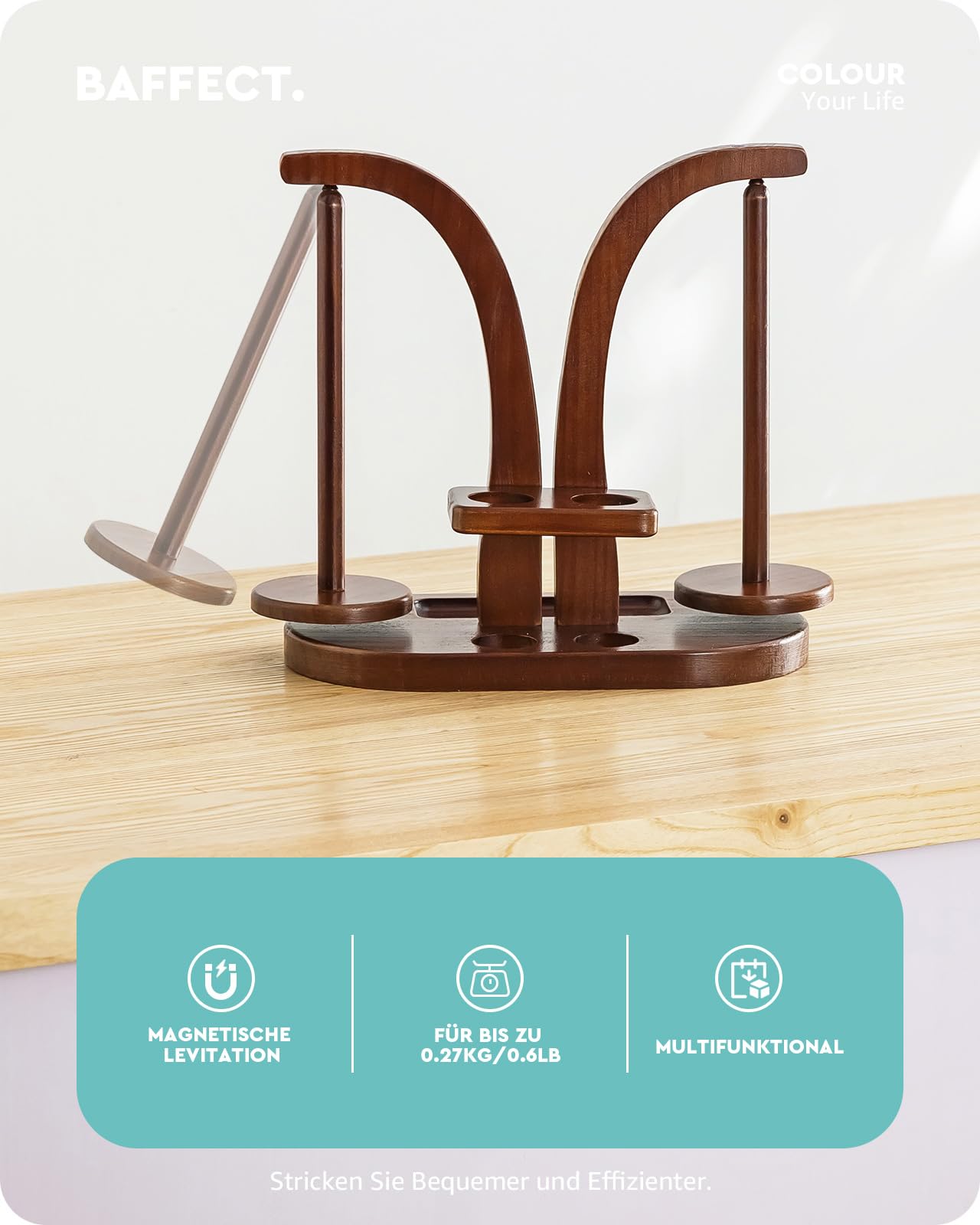 Baffect Wollabwickler Magnetisch, Wollhalter Holz mit Strickzubehör Organizer, Doppel Garnballhalter Ständer für Häkelliebhaber