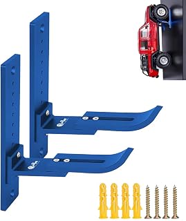 2pcs RC Car Wheel Wall Mount Hooks for 1/8 1/10 1/12 1/14 1/16 1/18 | Aluminum RC Car Wall Hanger Storage Display Organizer Adjustable Length Hanging Wheel for RC Crawler Truck Cars, Blue