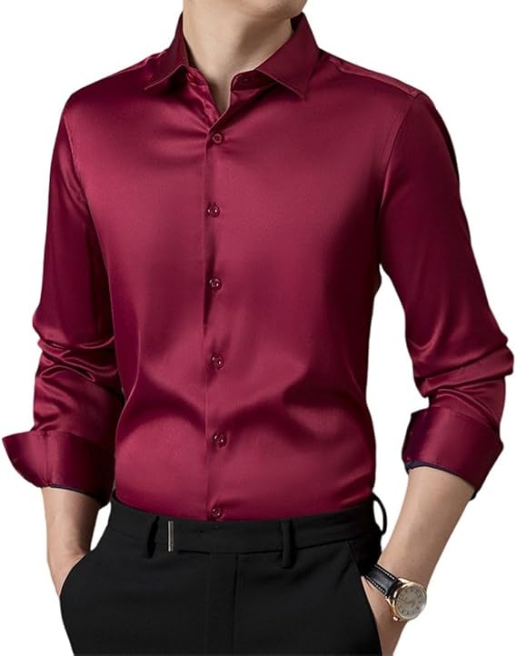 ZYTECO Men's Dress Shirt Satin Long Sleeve Button Down Slim