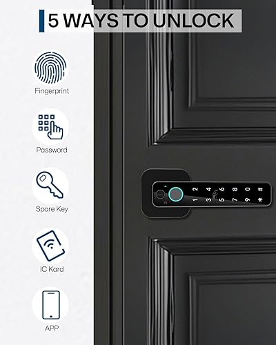 Miniatura 2 de Cerradura de puerta inteligente 5 en 1, perilla digital de entrada sin llave, control de aplicación Bluetooth, tarjeta y llave, perilla de puerta