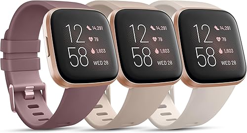 Vista 14 de Paquete de 3 bandas de silicona suaves compatibles con Fitbit Versa 2 / Fitbit Versa / Fitbit Versa Lite, bandas deportivas ajustables para mujeres