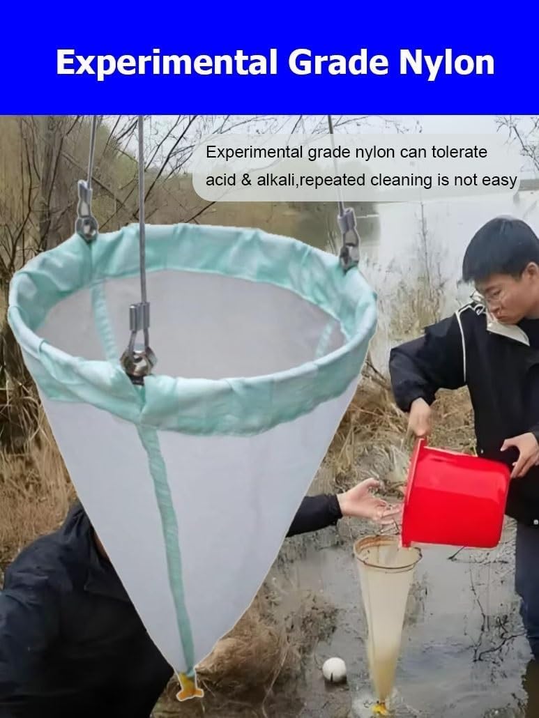 High-Grade Plankton Net for Water Testing, Freshwater & Marine Organism Collection with 2 Bottles & Rope - Ideal for Marine Biology Studies (25#)