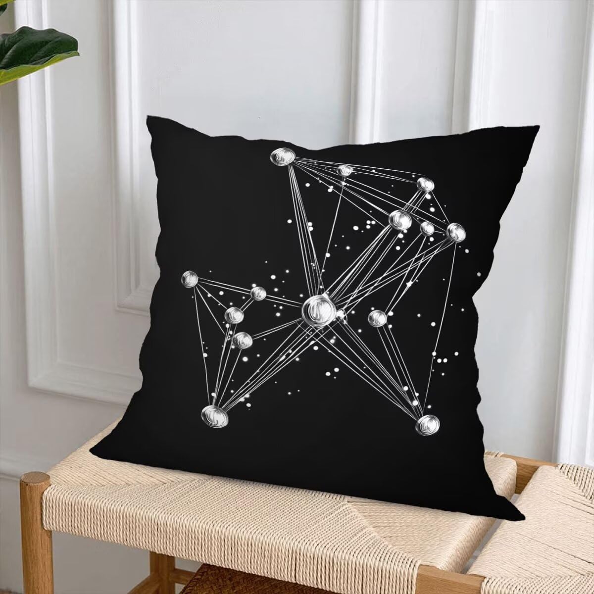 Federe Cuscino Divano 60x60, Nero Cuscini per Divano da Esterno Set da 4, Lino Copricuscini Divanos Impermeabile, Copri Cuscini Astratto Motivo Fronte Retro Stampato per Giardino, Sofá, Balcón, G-81