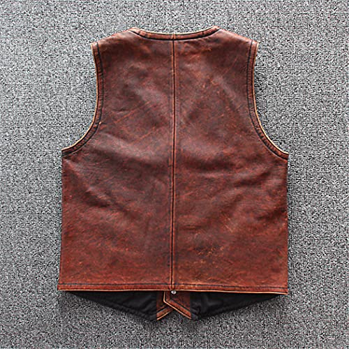 Veste de motard sans manches en cuir véritable marron pour rouler sans gêne L
