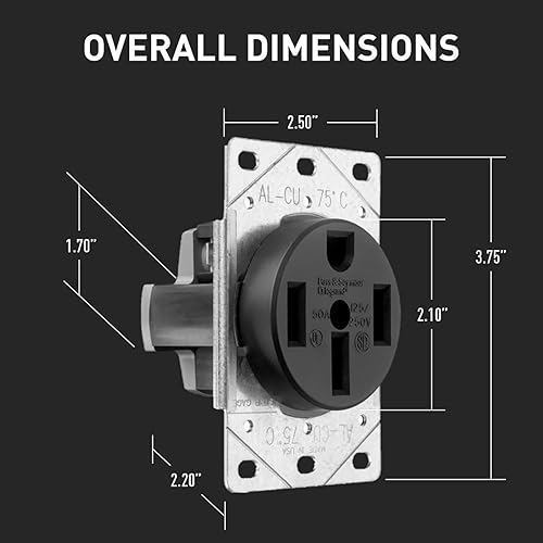 Miniatura 5 de Legrand Pass & Seymour 3894CC6 - Receptáculo de toma de corriente de 50 amperios 125/250 V, 3 polos, 4 cables, NEMA 14 50R, negro (1 unidad)