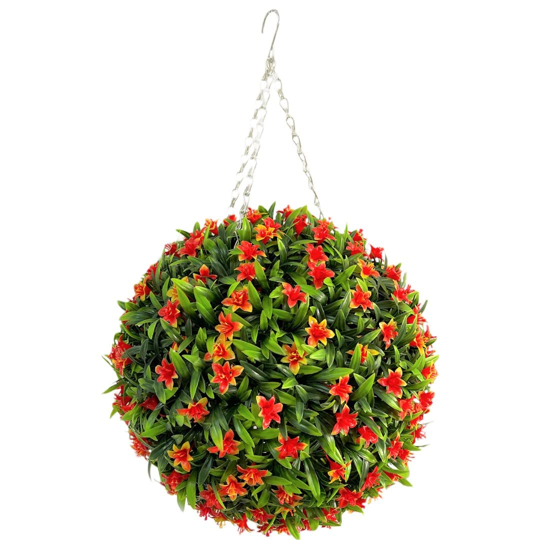Best Artificial Orange 38Cm Lily Topiary Hanging Flower Ball **Uv Fade Protected** (Orange)