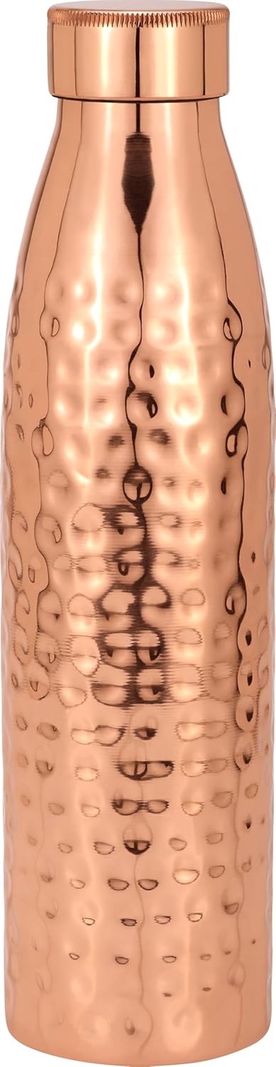Kitchen Science Authentic Ayurvedic Copper Water Bottle (34 oz/1000 ml) with Carrying Canvas Bag – 100% Pure Copper Drinking Bottle, Leakproof, Durable & Health-Boosting