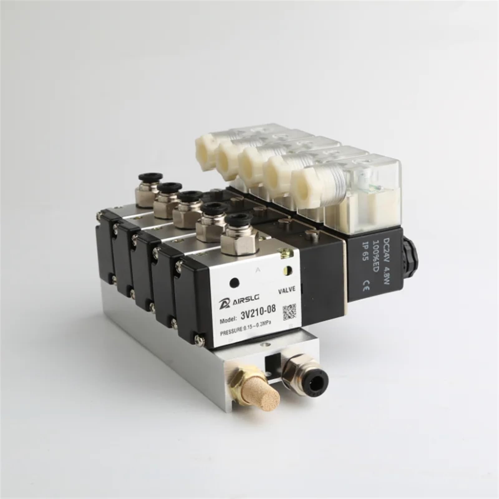 Bloque de electroválvulas normalmente cerradas con base for silenciador, colector DCAC 110 V/220 V, 3 puertos(Ac110v 8 in 8 Out)