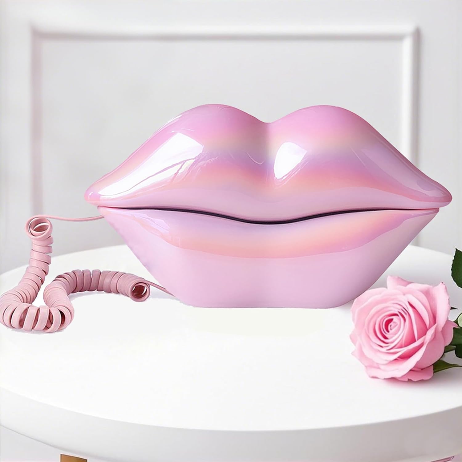 TelPal Corded Landline Phones for Home, Funny Novelty Lip Phone Gift, Wired Mouth Telephone Real Landline Home Office Telephones Furniture Decor pink