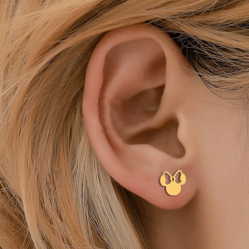 Dreuyet Stainless Steel Bow Tie Stud Earrings Set for Women - Small Cute Hollow Mouse Knot Studs - Dainty Gold Silver Black Plated Minimalist Tiny Ribbon Earrings - Fashion Jewelry Gifts3