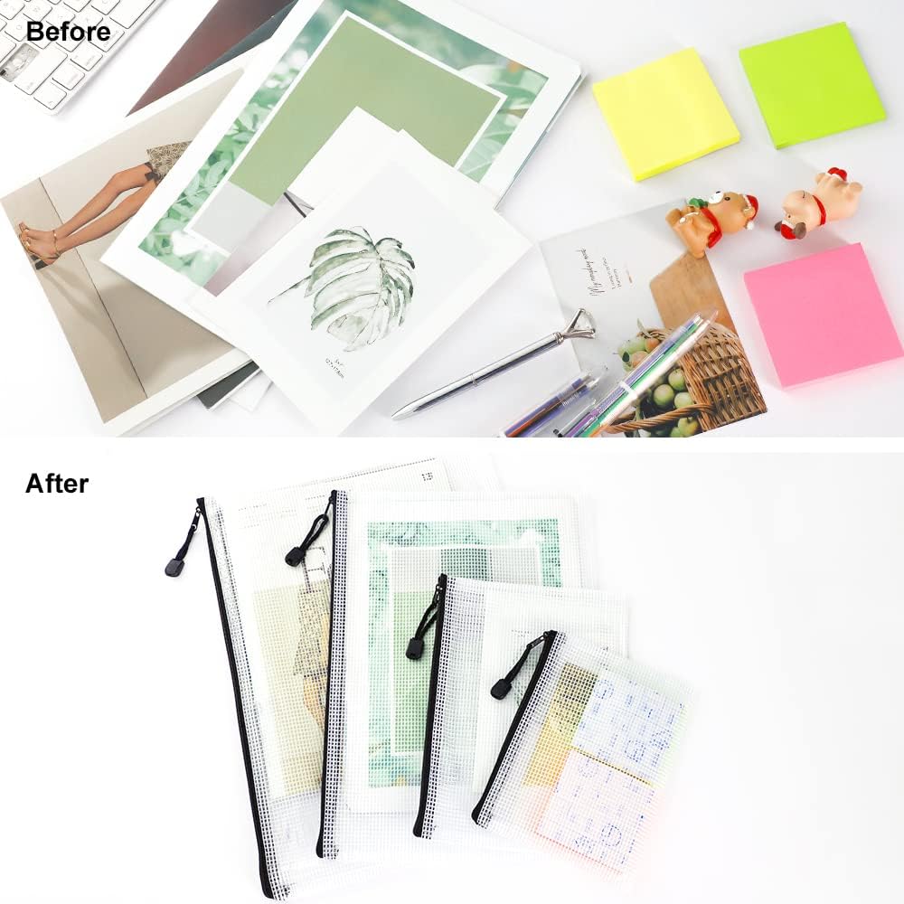 YGEOMER 10 Pack Mesh Zipper Pouch, Waterproof Document Pouch, Multipurpose for Office Supplies, Cosmetics, Travel Accessories