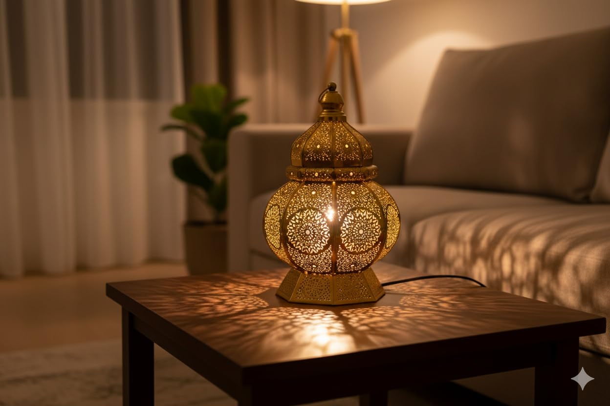 Luxury Golden Moroccan Lantern Lamp Ziva | Vintage Hanging Decorative Light | Handcrafted Iron Lantern for Home, Living Room, Garden, Balcony, Diwali, Eid, Wedding & Festive Decoration (28 CM)