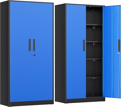 Miniatura 32 de INTERGREAT Gabinete de almacenamiento de metal con puertas con cerradura, gabinetes de almacenamiento de acero con cerradura con 2 puertas y Negro