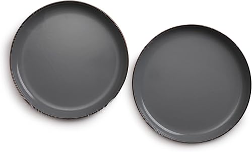 Vista 160 de Barebones Plato profundo esmaltado – Juego de 2 platos llanos – Juego de platos de acero inoxidable horneado acabado a mano – Juego de cocina