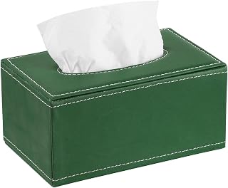 uxcell Tissue Box Cover with Magnetic Bottom Rectangle Tissue Box Holder PU Leather Facial Tissue Paper Dispenser for Tabletop Bathroom Bedroom Kitchen, (Green, 7.9"x4.7"x3.7")