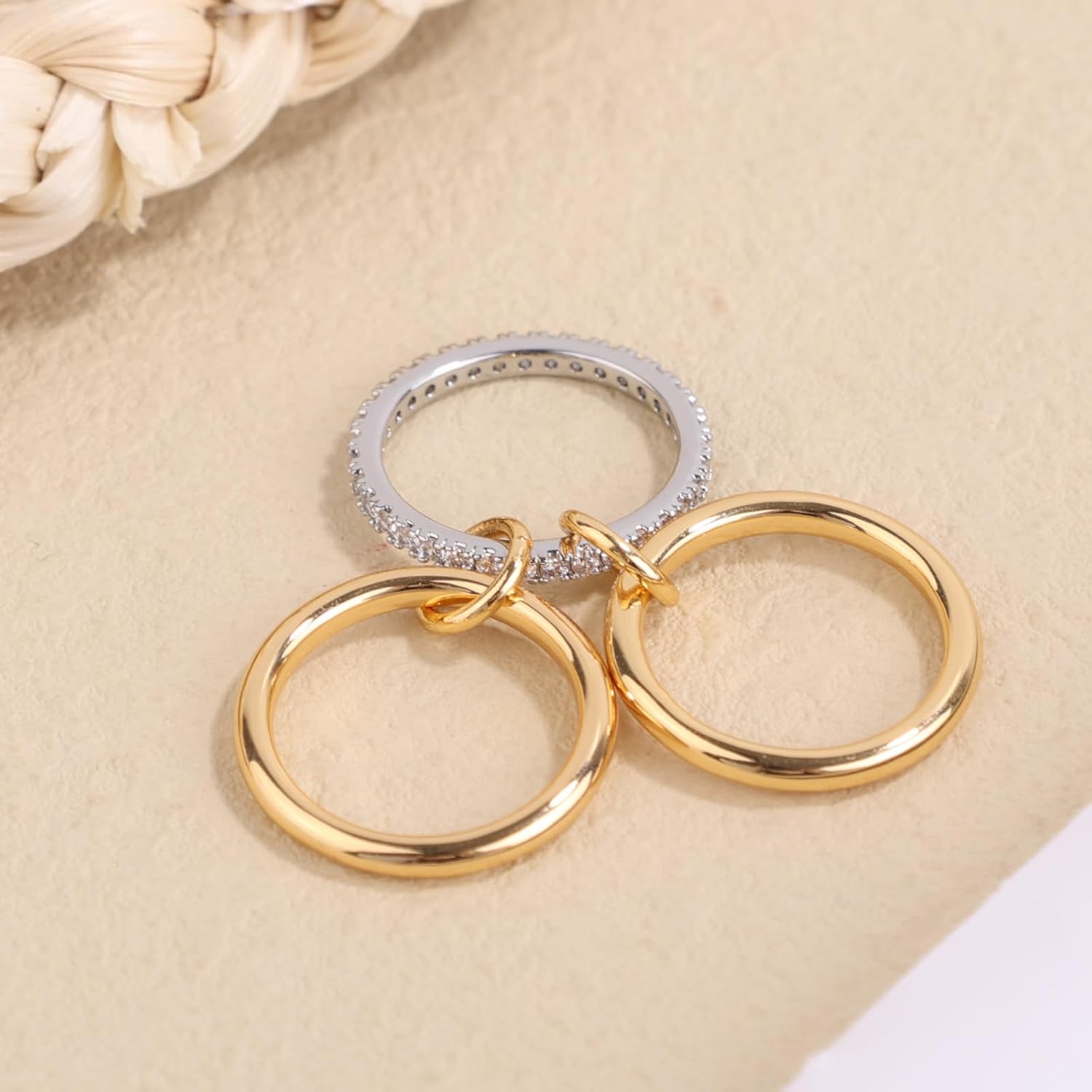 Stackable Rings for Women, Gold and Silver 3 Plated Layer Stacking Interlocking Non Tarnish Rings Fashionable and Personalized Jewelry for Women - Image 3