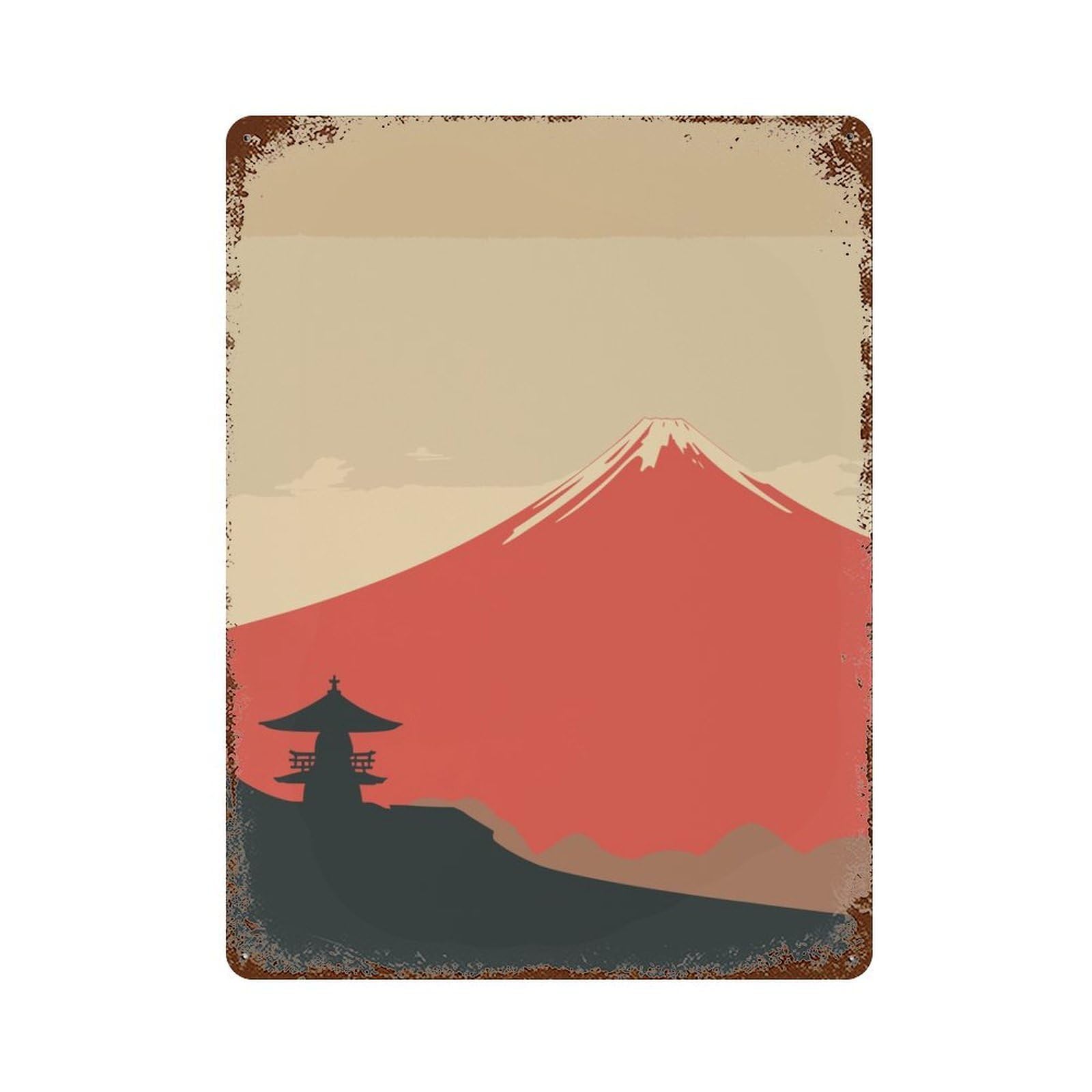 Minimalist Vintage Mt Fuji Weathered Tin Sign 15.7"x11.8", Rustic Home Decor for Office, Studio And Wall Decor