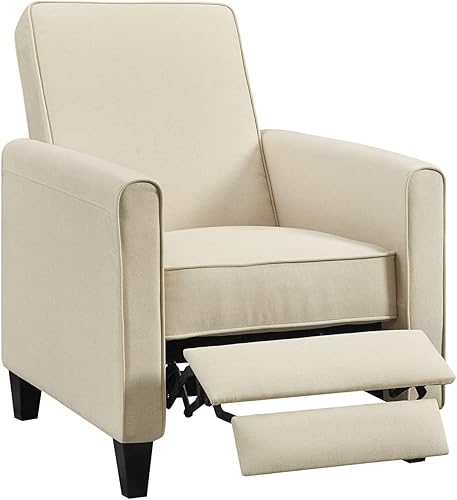 Naomi Home Landon - Silla reclinable de lino color crema, comodidad compacta para espacios pequeños, amortiguación de felpa, diseño moderno de silla