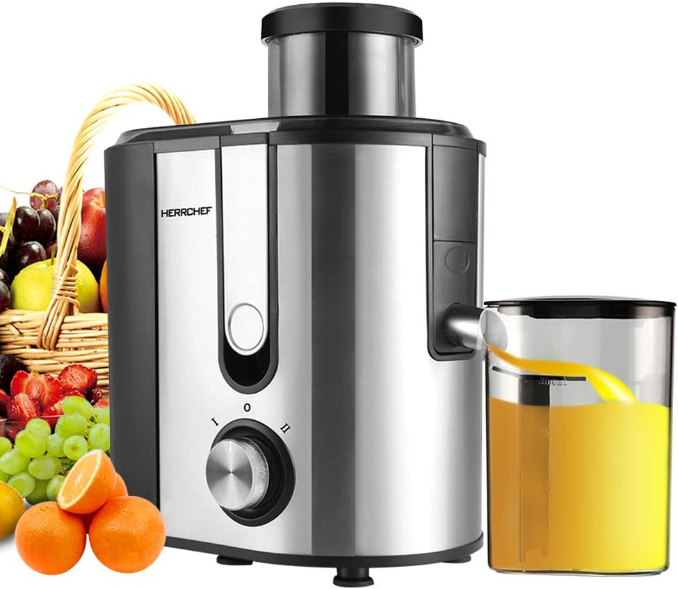 Centrifugal Juicer Machine, HERRCHEF 600W Compact Juice Extractor, BPA Free Dual Speeds Stainless Steel Juice Maker for Fruit and Vegetables, Detachable and Easy to Clean Orange Juicer (Small)