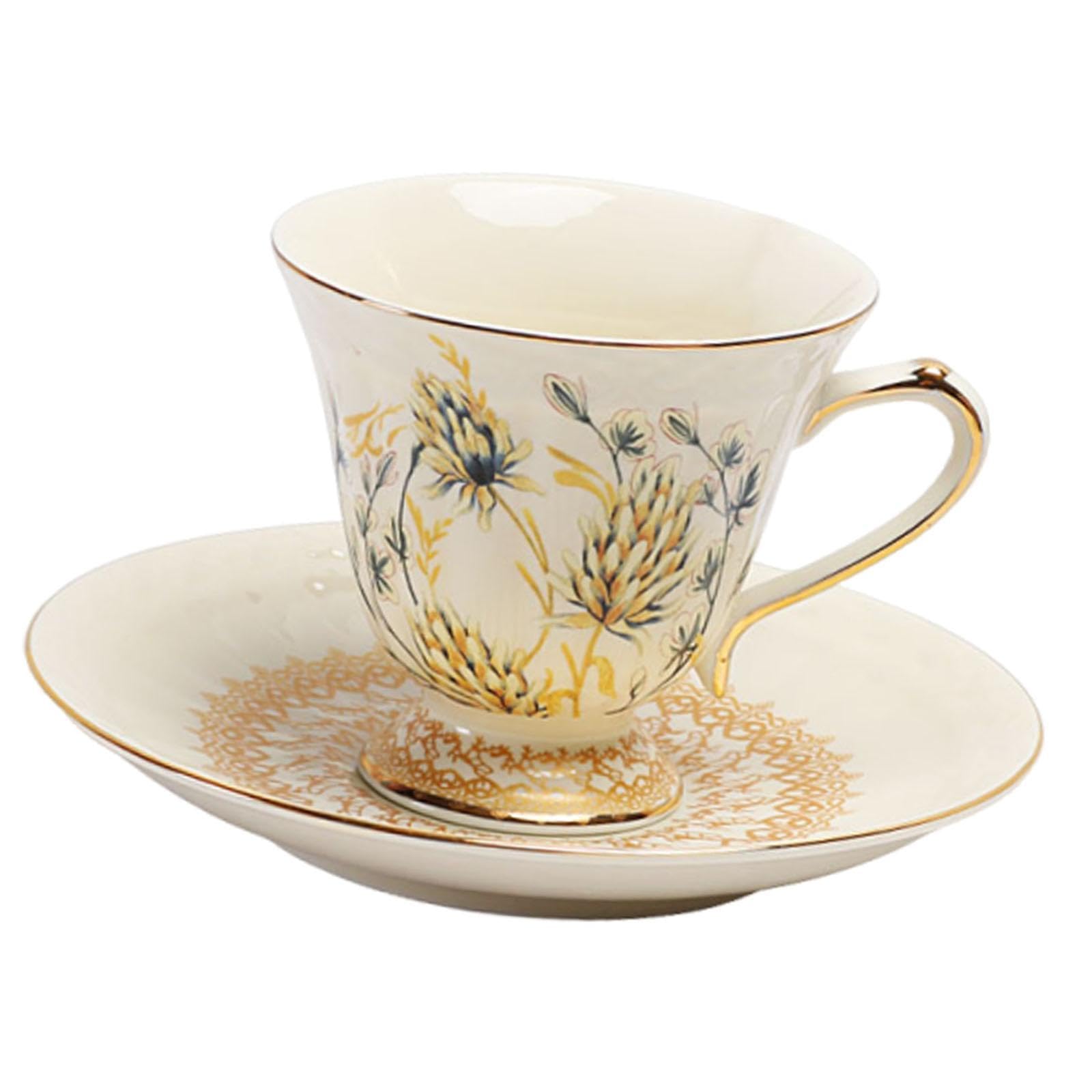 Set da caffè in Ceramica con Piattino, di E Versatile, con Manico, Idea Regalo Originale per Le FESTIVITÀ, 200 Ml.
