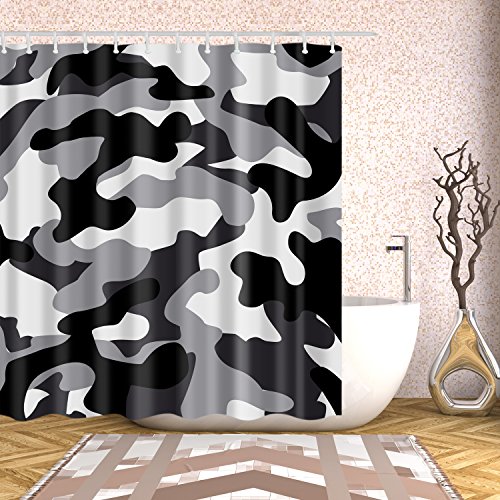 Fangkun Camo Shower Curtain - Gray Military Camouflage Army Art Bathroom Decor Shower Curtains Set With 12Pcs Shower Hooks - 72 X 72 Inches #TOP1