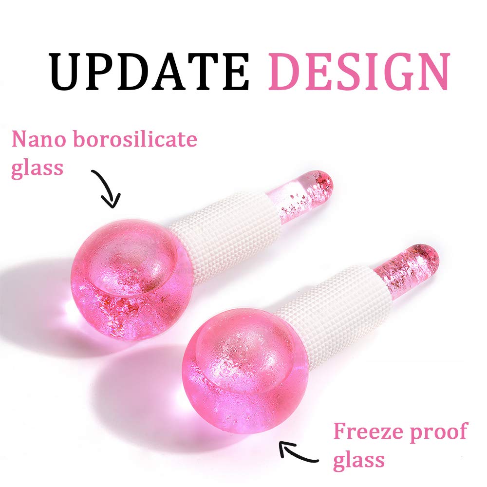 Facial Ice beauty ball- 2PC Globes Pink Facial Roller for Cold or Hot Skin Massagers Globe Durable Quartz Glass fo.