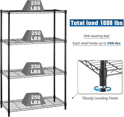 Miniatura 5 de Estantería de metal de 4 niveles de alambre de 36 pulgadas de ancho x 14 pulgadas de profundidad x 54 pulgadas de alto, estantes de almacenamiento