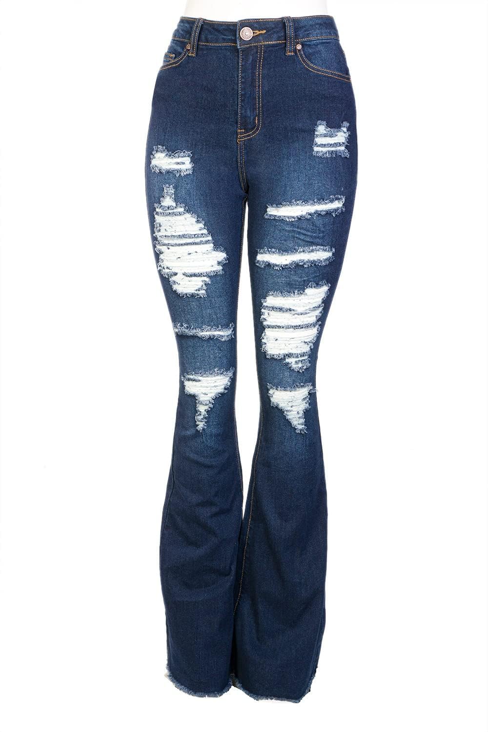 Jack David Jeans Womens Juniors 70s Trendy Slim Fit Flared Bell Bottom Denim Jean Pants