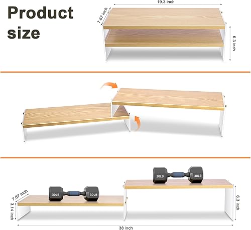 Miniatura 3 de YGYQZ Soporte de monitor ajustable, 2 niveles de madera doble y acrílico para monitor de computadora, mesa organizadora de escritorio para el hogar,