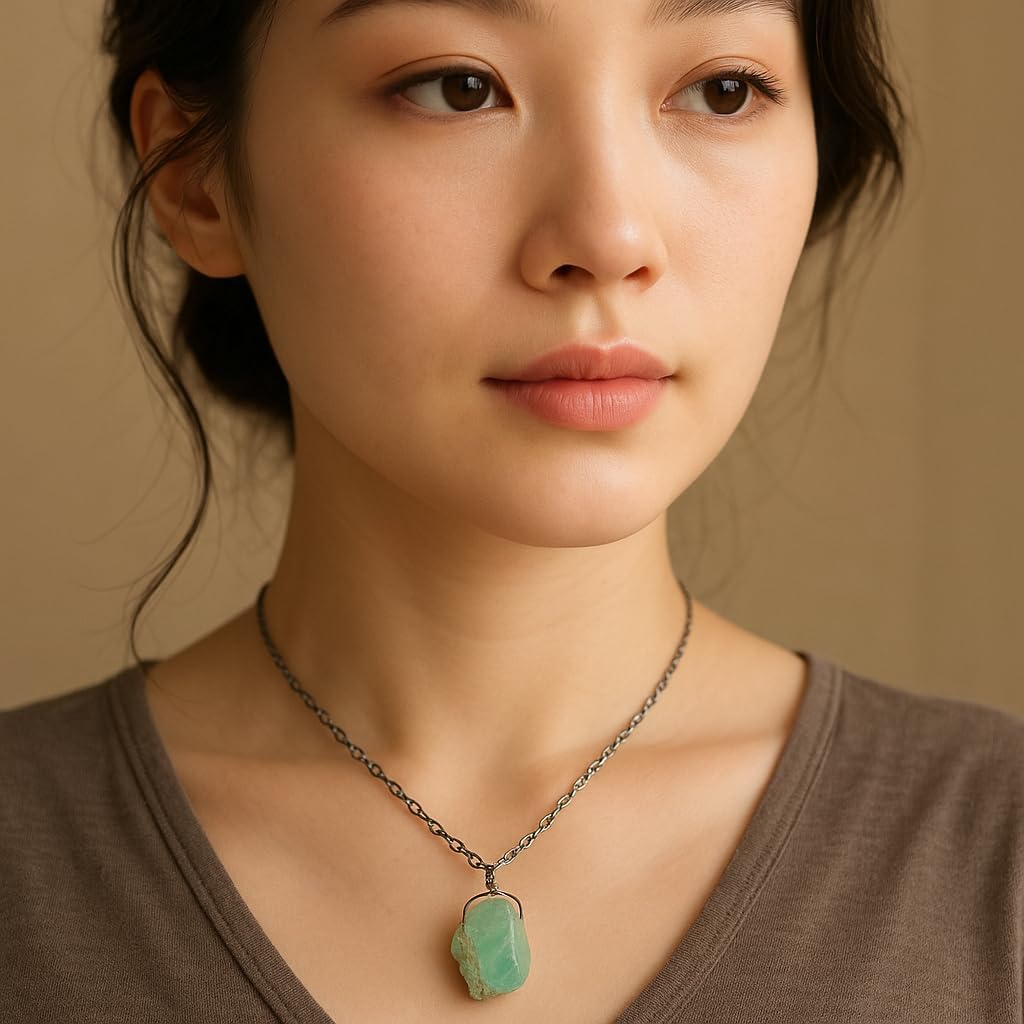 Raw Gemstone Pendant Necklace for Women |Natural Healing Crystal Rough Pendant 15–25 Carat | 8–14 mm Stone |Black Plated Chain 16+2 Inch Adjustable | Gift Jewelry - Image 2