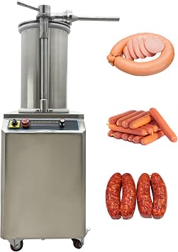 Electric Sausage Stuffer Hydraulic Automatic Sausage Filling Machine Stainless Steel Sausage Making Machine 15L 300kg/h Sausages Maker with 3 Filling Nozzles 110V