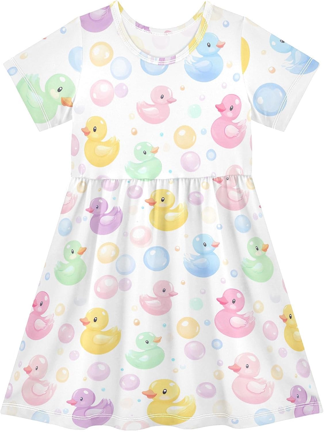 Girls Cute Duck Theme Summer Dresses Toddler Short Sleeve A-Line Dress Light Blue Duck 2T